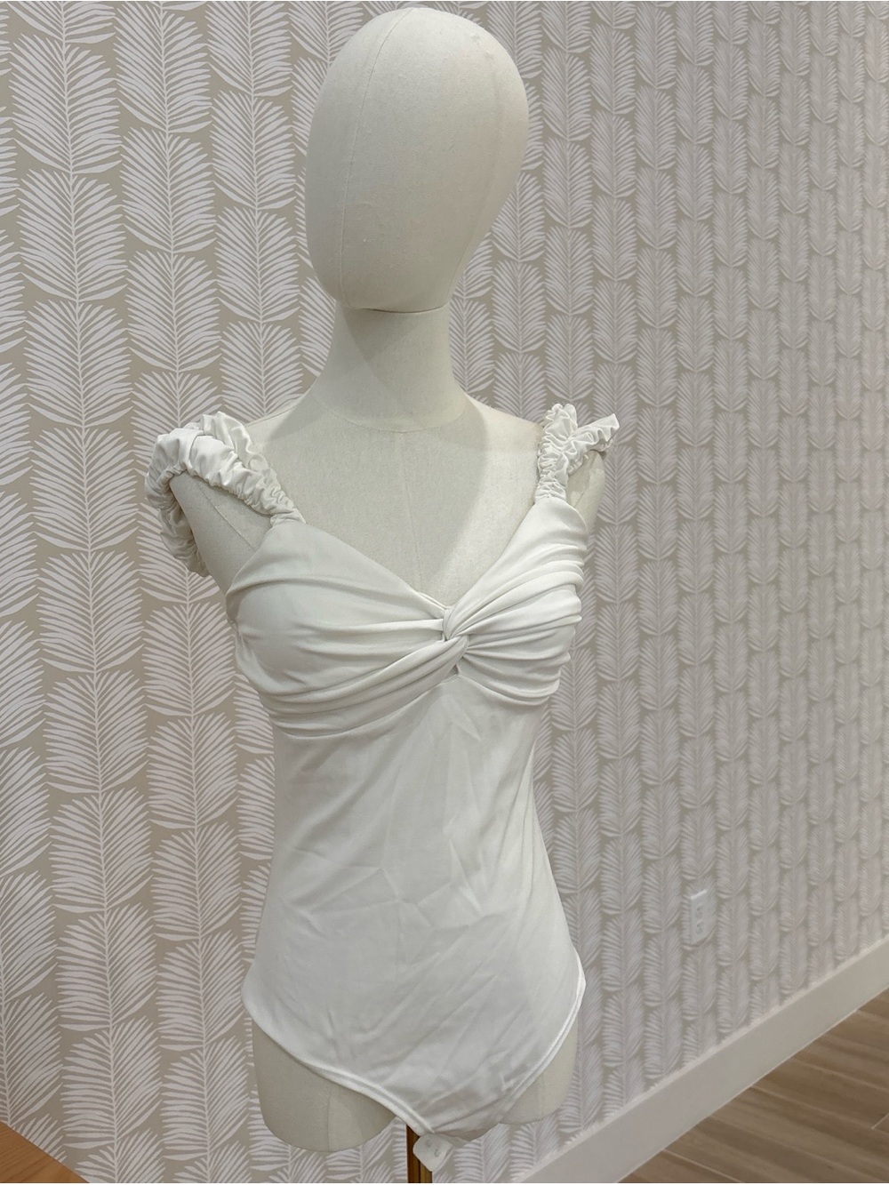 White Twisted Front Bodysuit with Ruffled Straps